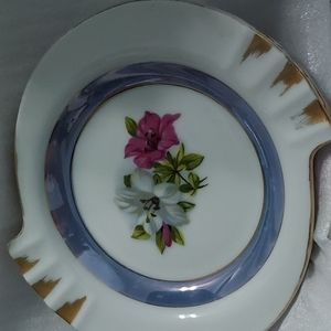 Vintage Porcelain Lusterware Floral Ashtray trimmed in Gold.6 inches Wide